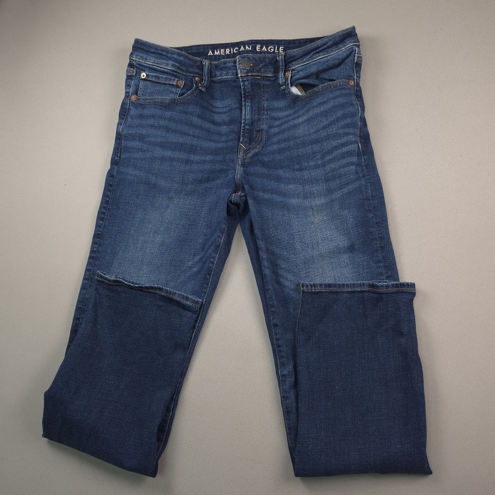 American Eagle Men's 34x32 Original Straight AirFlex+ Dark Wash Blue Denim Jeans
